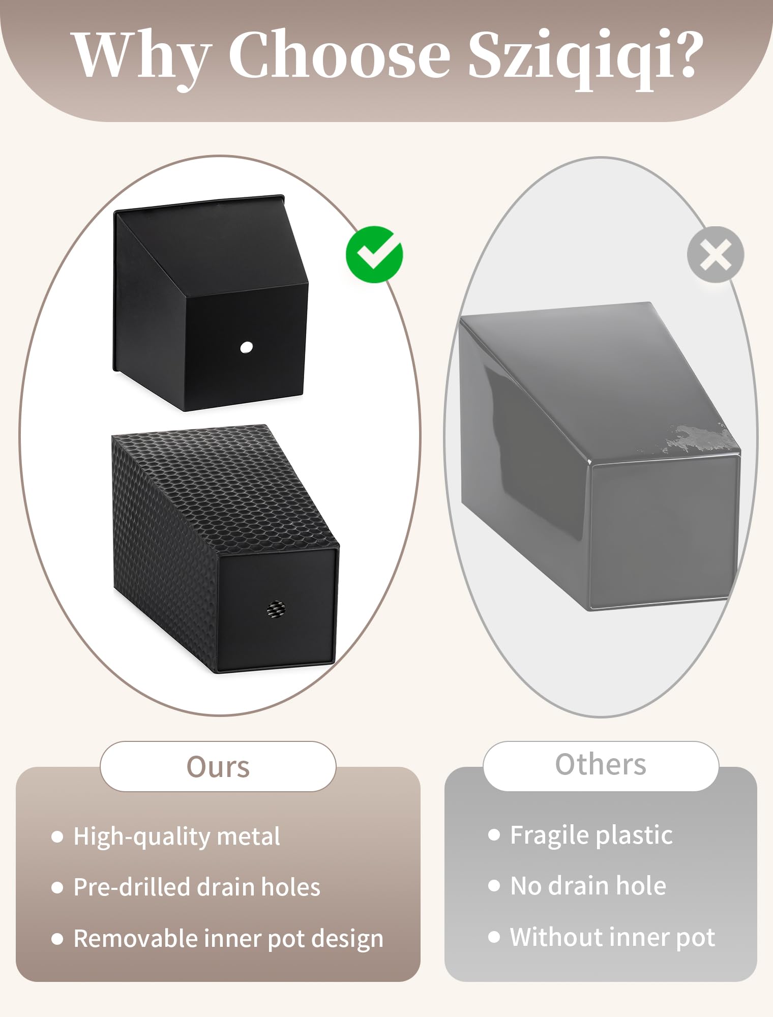 Sziqiqi Tall Planter square black design complements minimalist or bold garden styles.