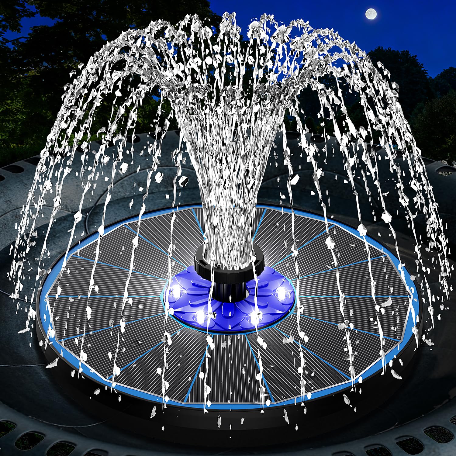 SZMP 3.5W glass-panel fountain blue with stable daytime spray for ponds.