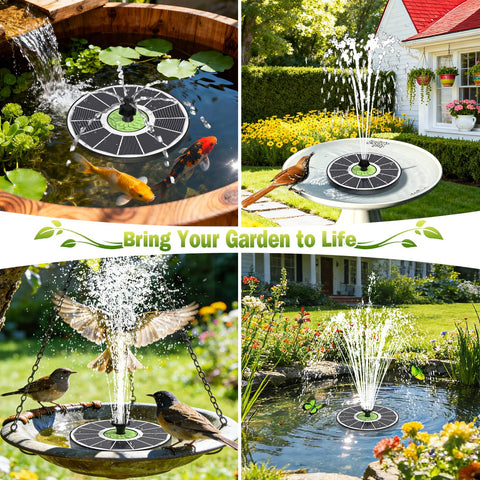 SZMP bird-bath fountain enhances garden charm with varied spray patterns