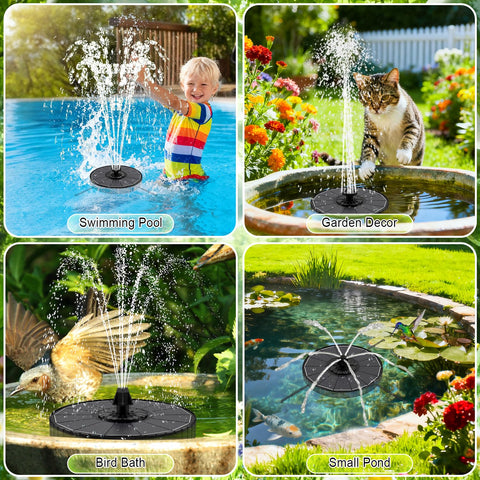 SZMP bird bath fountain in garden with adjustable spray.