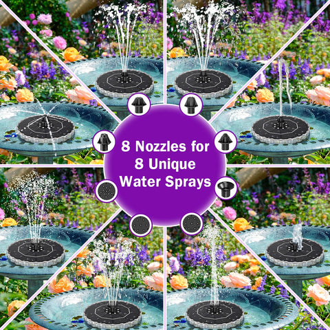 SZMP solar fountain lights at night for a vivid garden display.