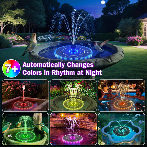 SZMP solar fountain with eight nozzle patterns for versatile water displays.