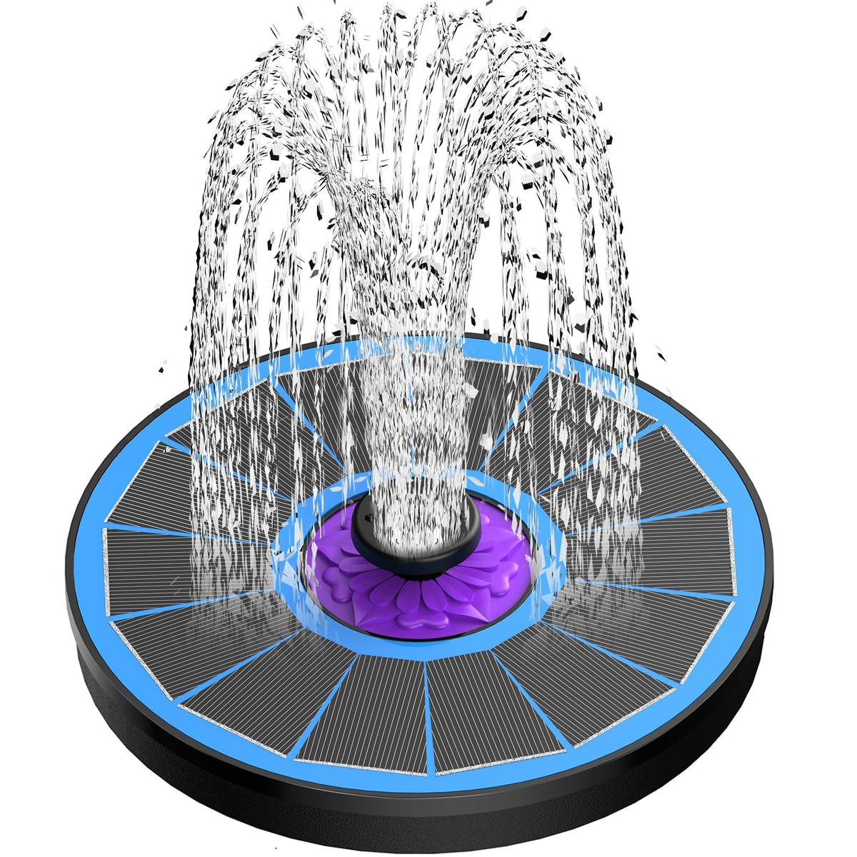 SZMP solar fountain with blue glass panel highlights durable design and clear light conversion.