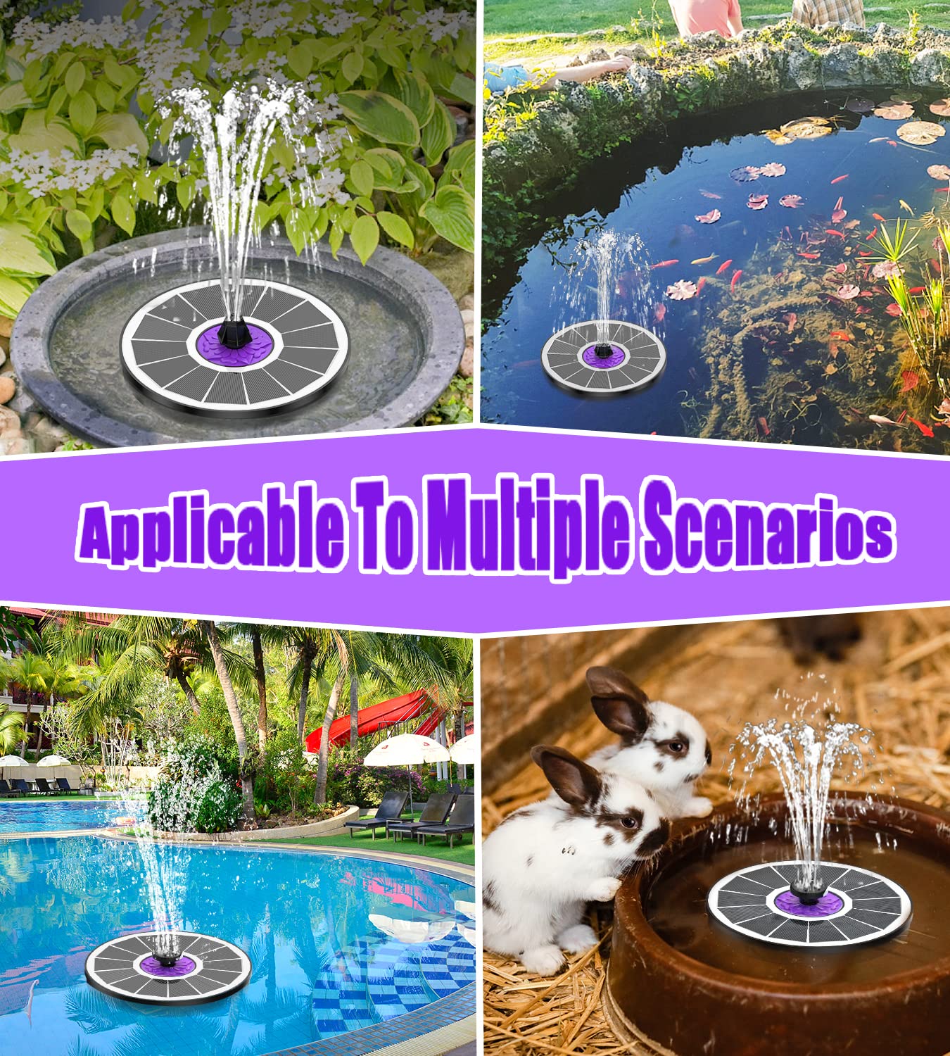 SZMP Solar Fountain placed in a tidy garden setup for decorative water features.