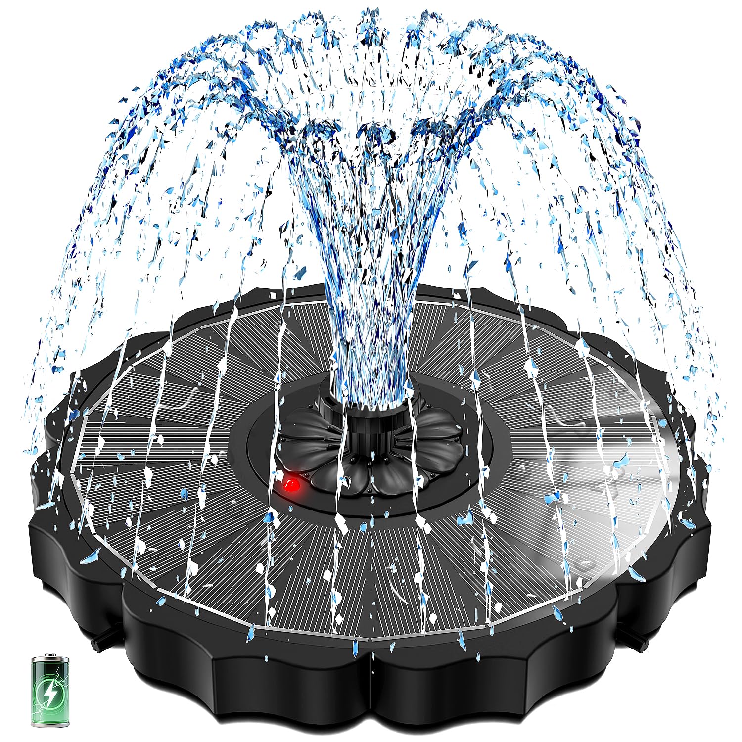 SZMP solar fountain with an 8-inch glass panel for brighter, more reliable water flow.