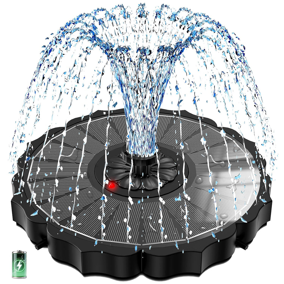 SZMP solar fountain with an 8-inch glass panel for brighter, more reliable water flow.