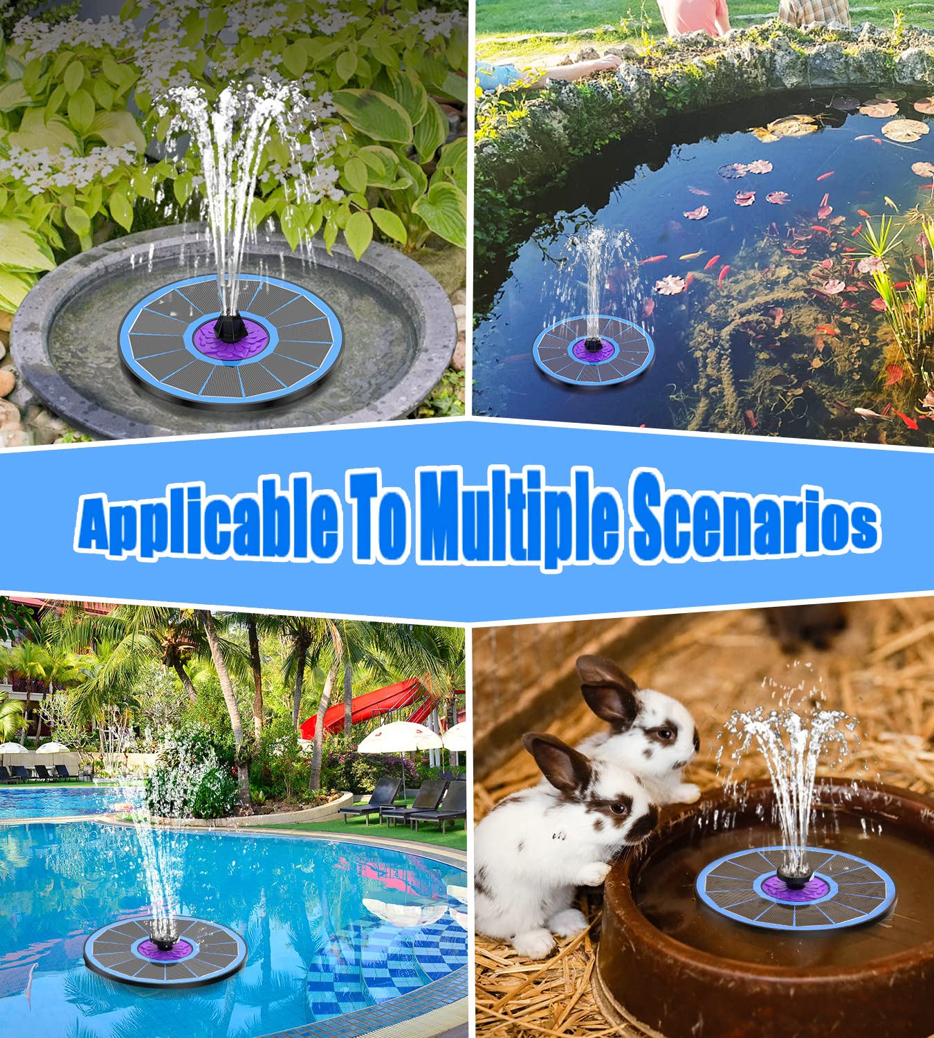 SZMP pond setup showing compact solar fountain for small ponds and pools.
