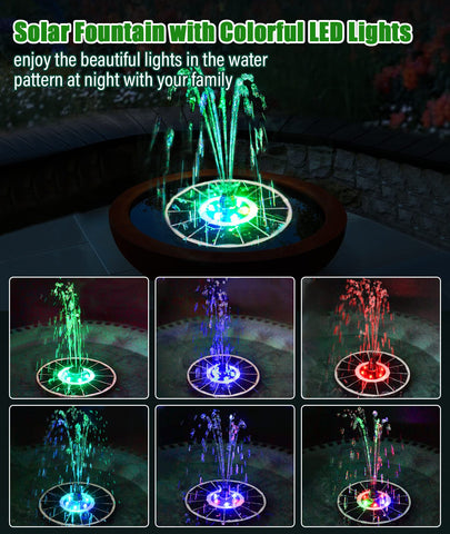 SZMP Solar Fountain RGB LED night-light enhances garden ambiance after sunset