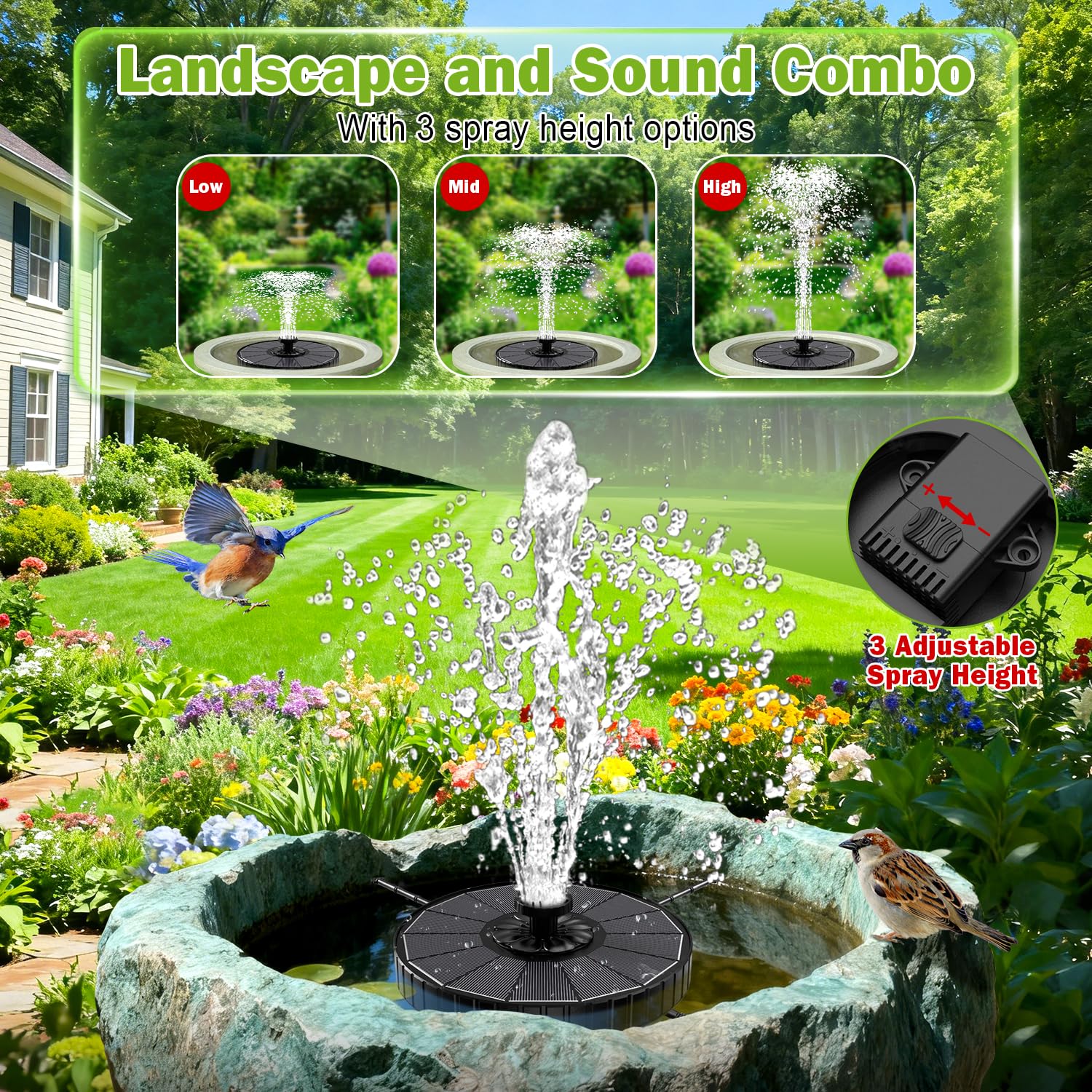SZMP fountain with rotating fixed rods centers spray precisely.