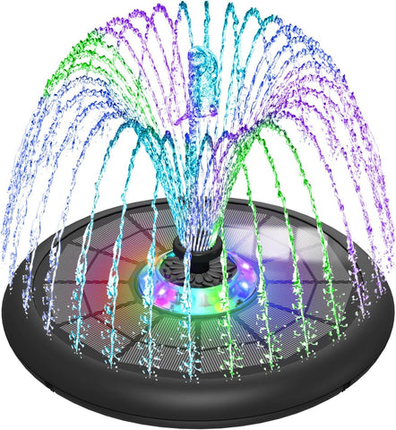 SZMP solar fountain with UFO lights enhances nighttime garden ambiance
