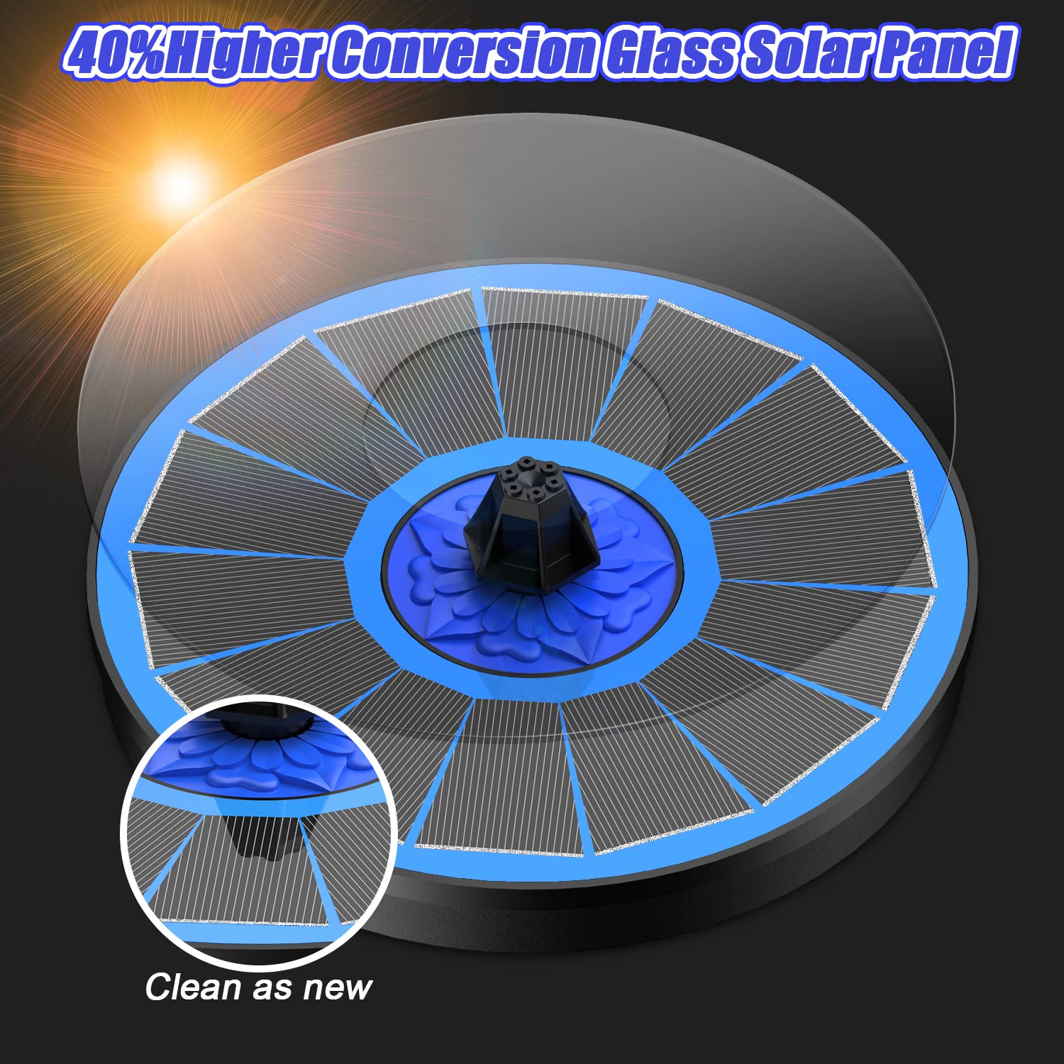 SZMP solar fountain upgrade nozzle-assembly showing 7-in-1 options for versatile spray patterns
