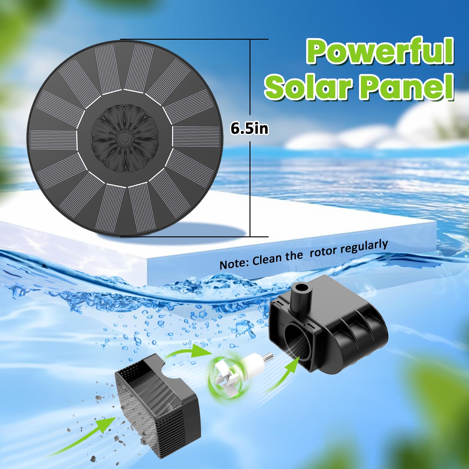 SZMP fountain runs without batteries for simple, mess-free operation.
