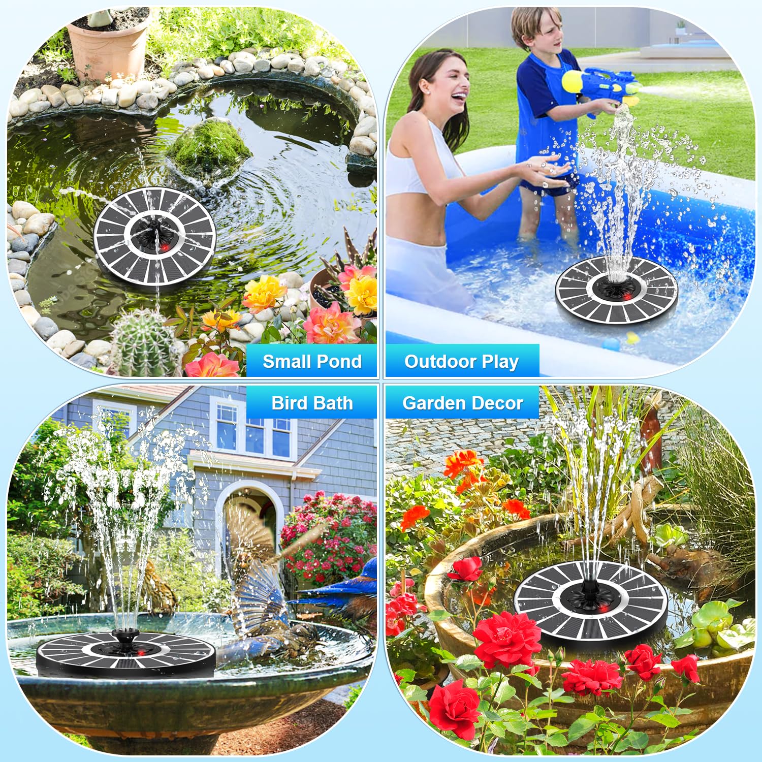 SZMP birdbath setup shows fountain attracting birds