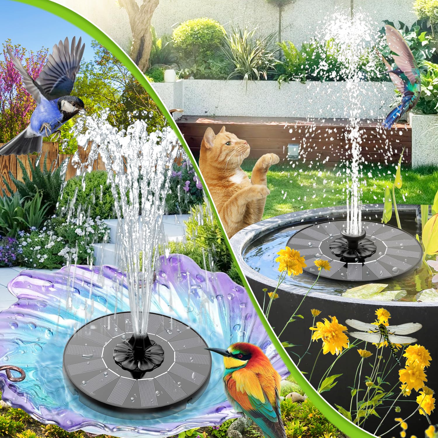 SZMP fountain attracts hummingbirds and garden wildlife with shimmering water.