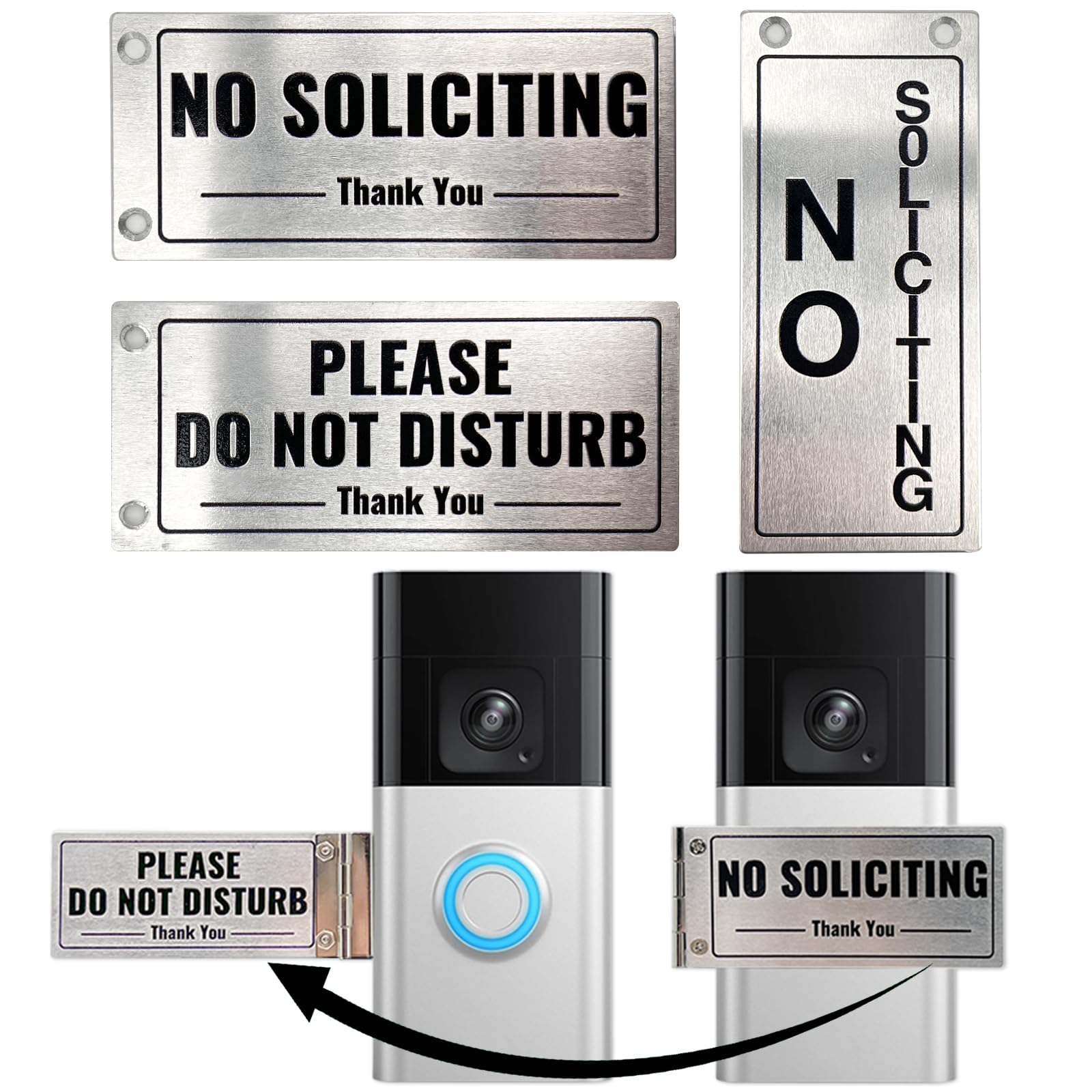SZTGR doorbell cover with No Soliciting on the left for privacy
