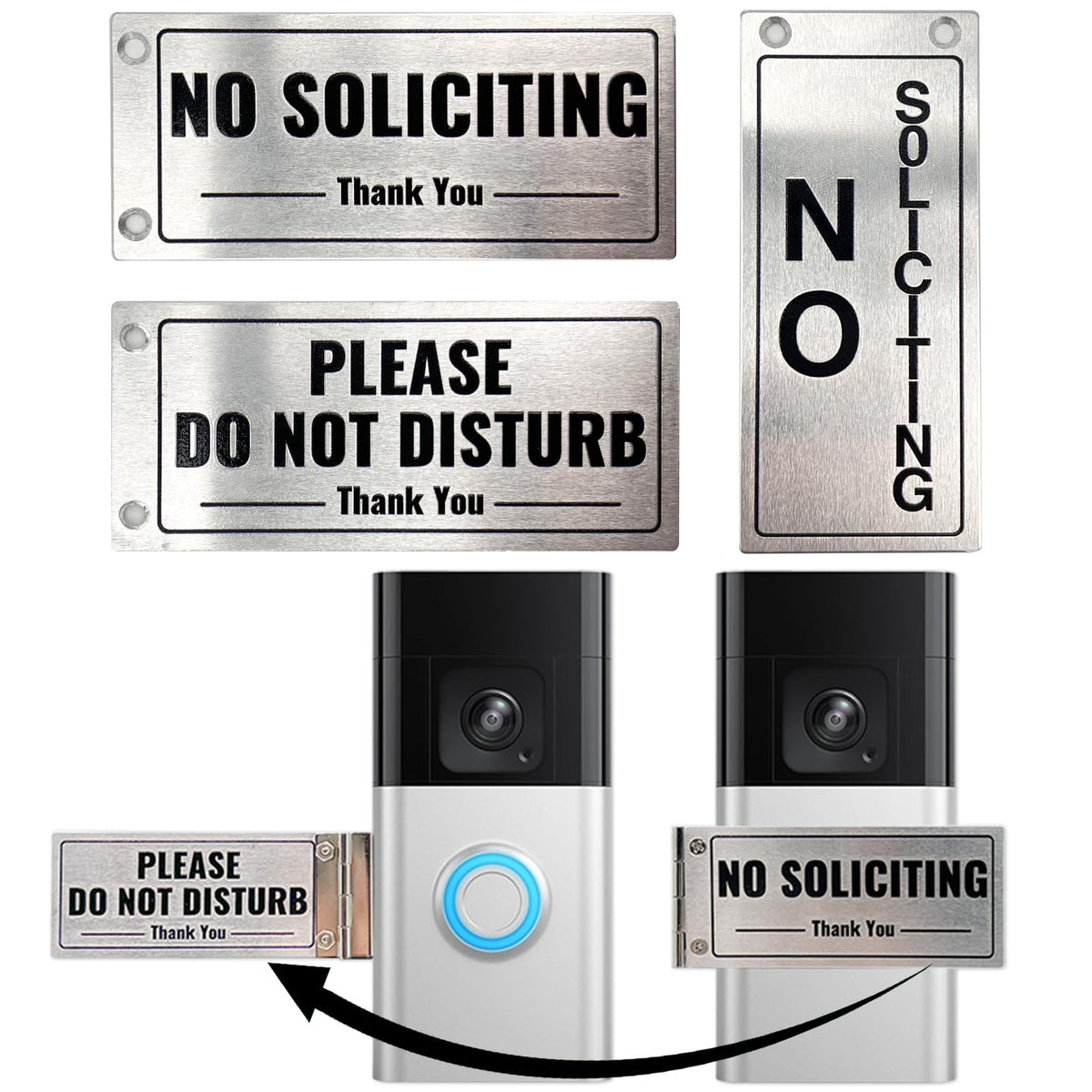 SZTGR doorbell cover with No Soliciting on the left for privacy