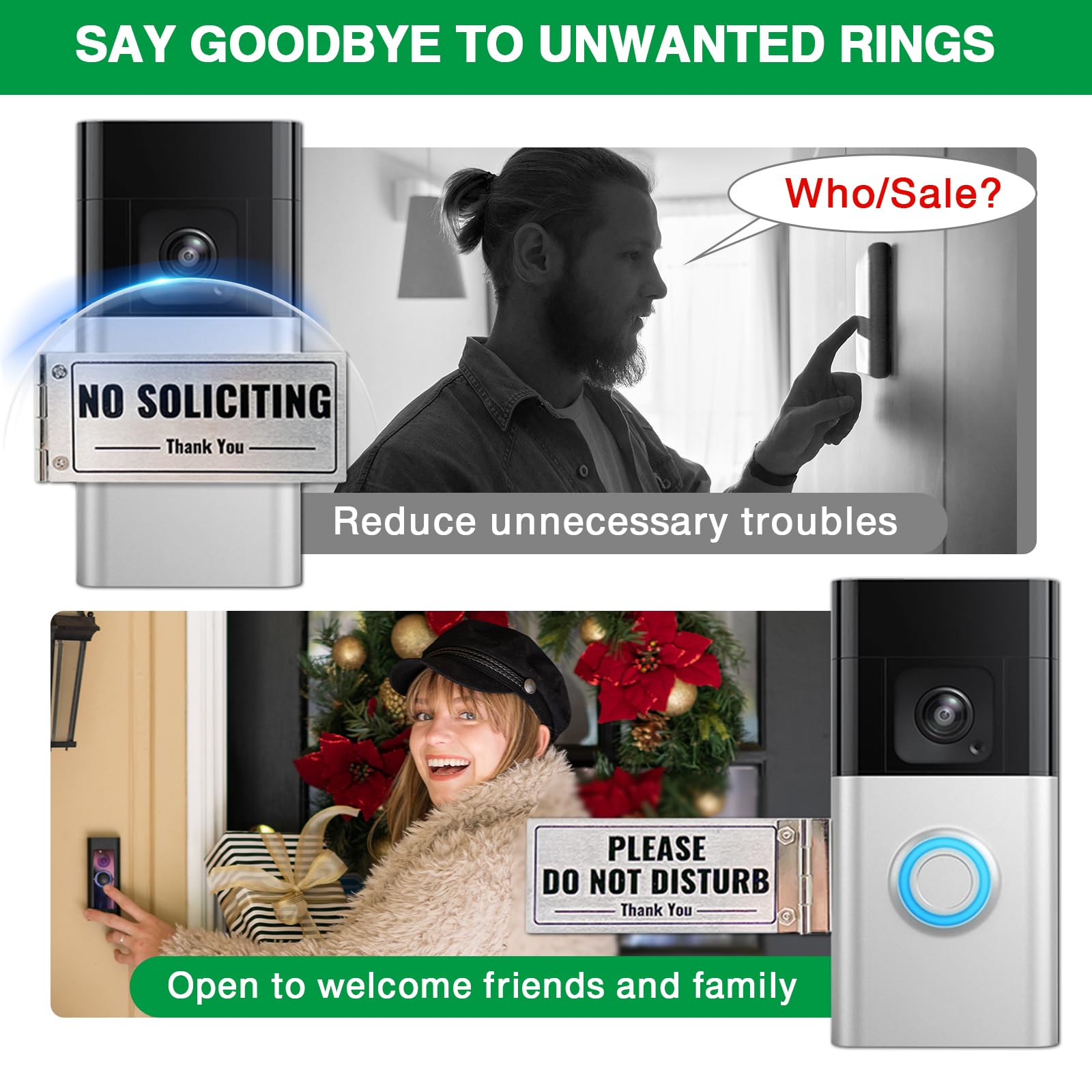 SZTGR doorbell cover with No Soliciting on the right for convenience