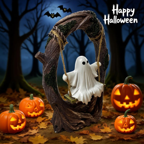 T Starlight Bright Q handcrafted ghost sculpture with tree-swing detail for mantels.