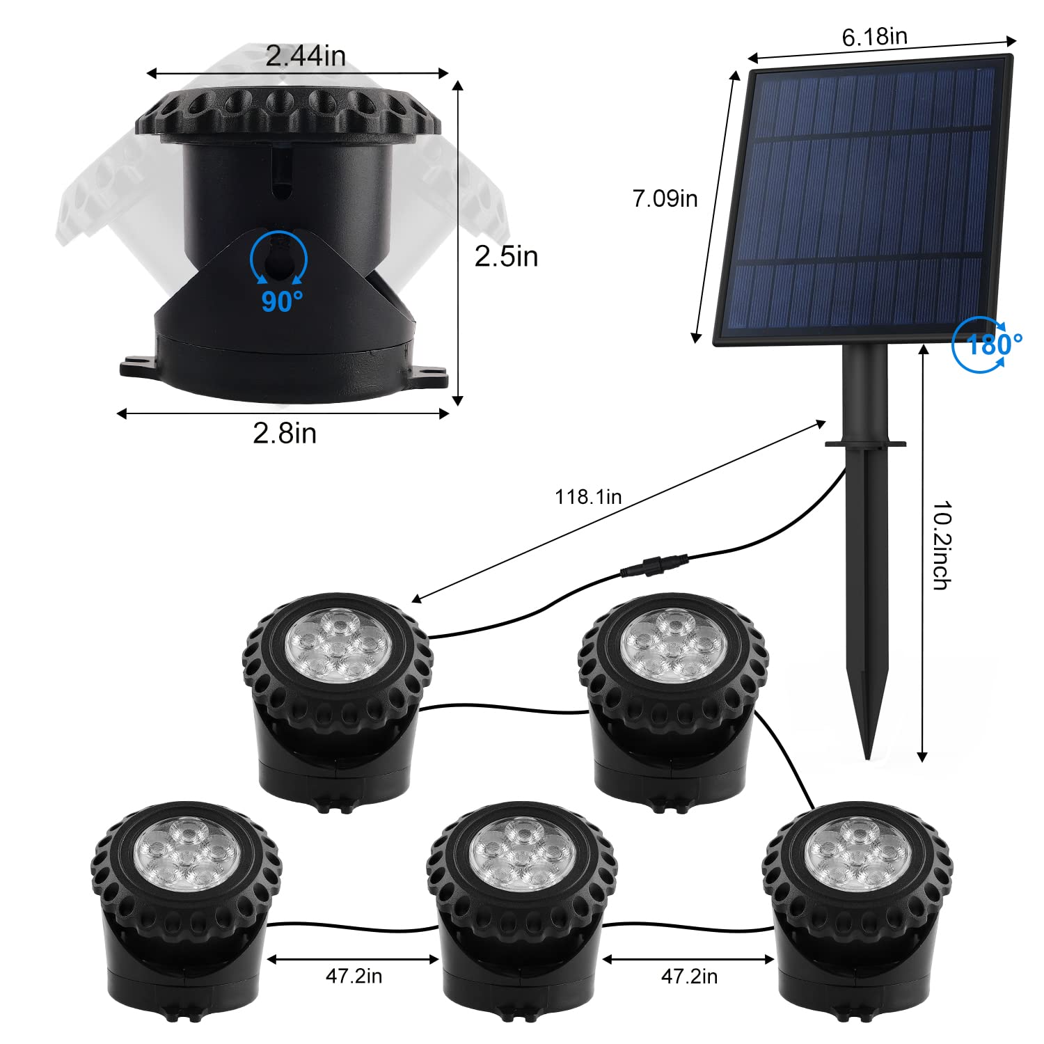 T-SUN fountain light adds colored glow to garden water features.