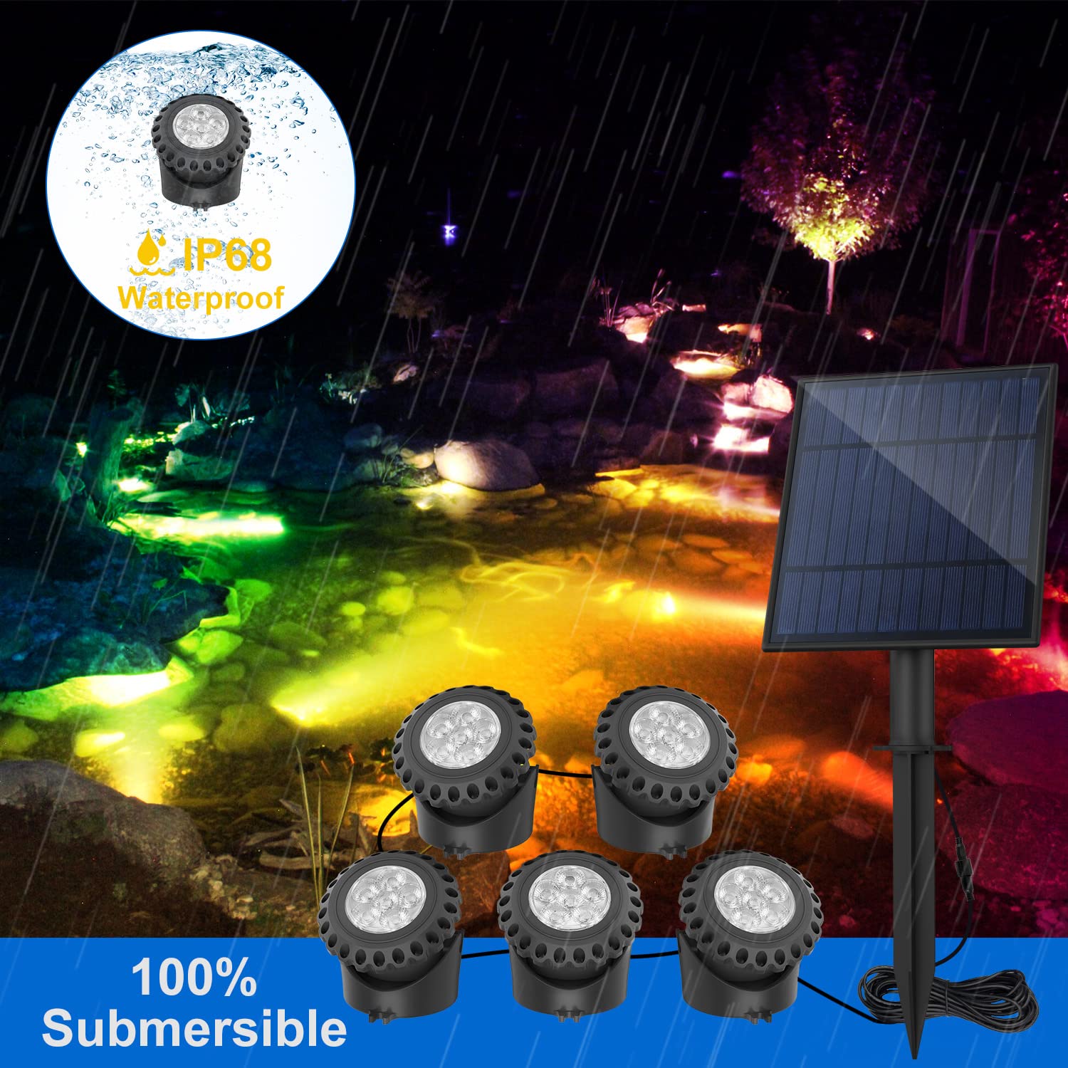 T-SUN pond light head covers wide area with 120-degree angle.