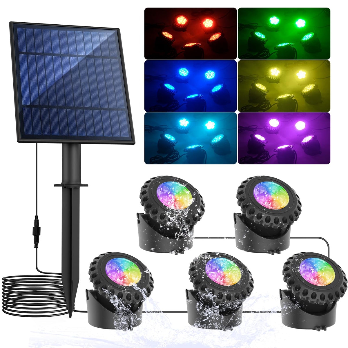 T-SUN solar pond light illuminates underwater features with 6 bright LEDs.