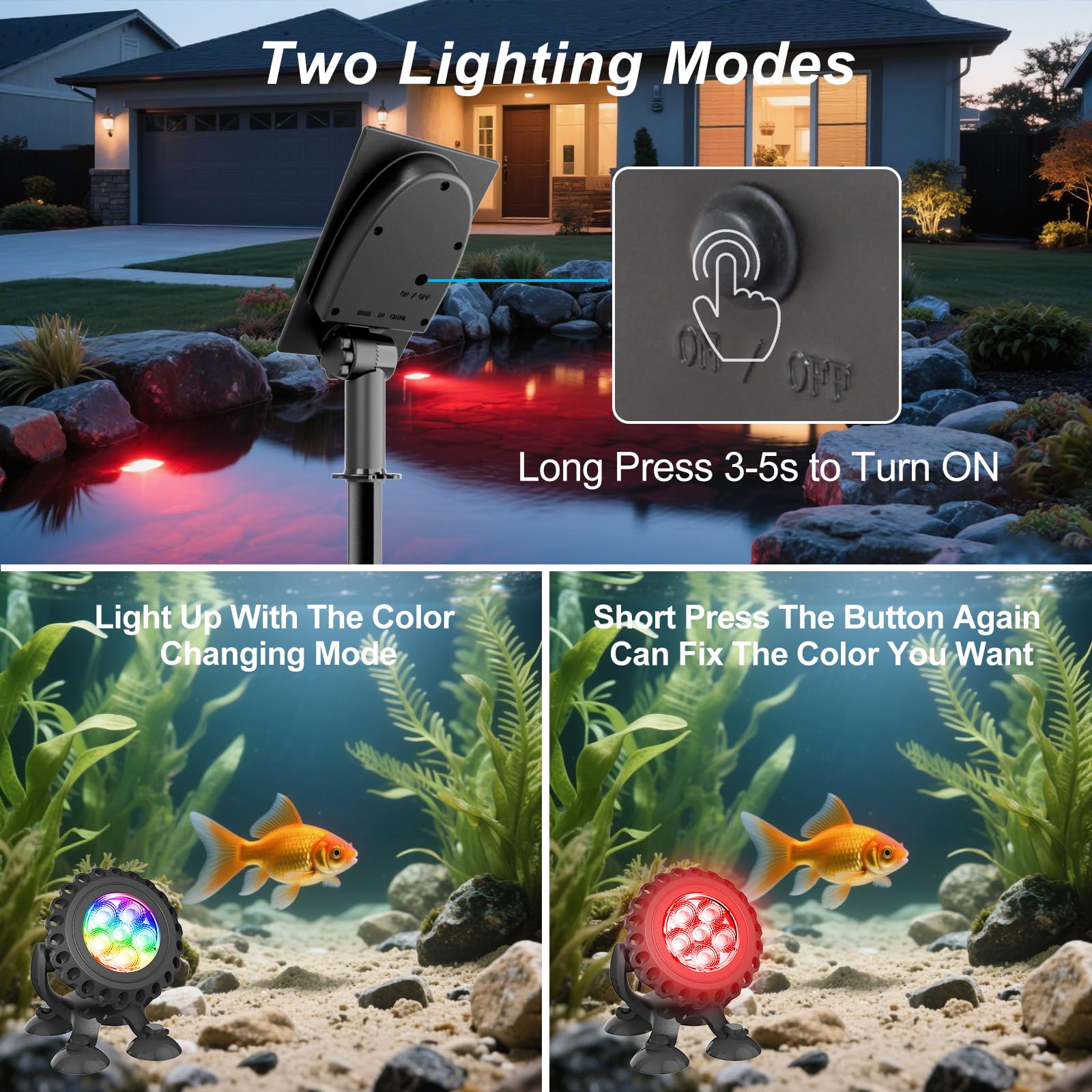 T-SUN RGB color-changing mode demonstrates dynamic garden lighting.
