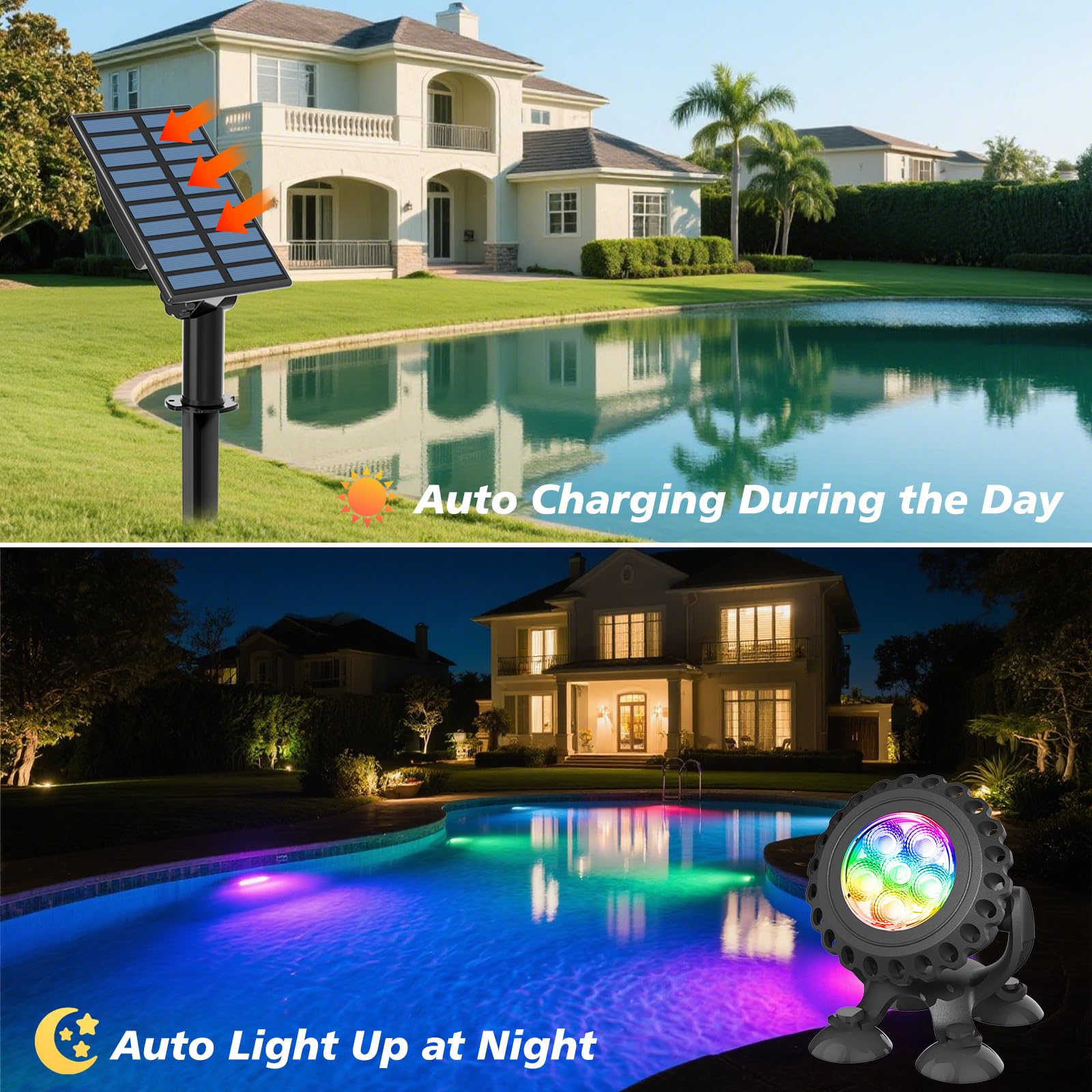 T-SUN LED beads close-up showing bright pond illumination.