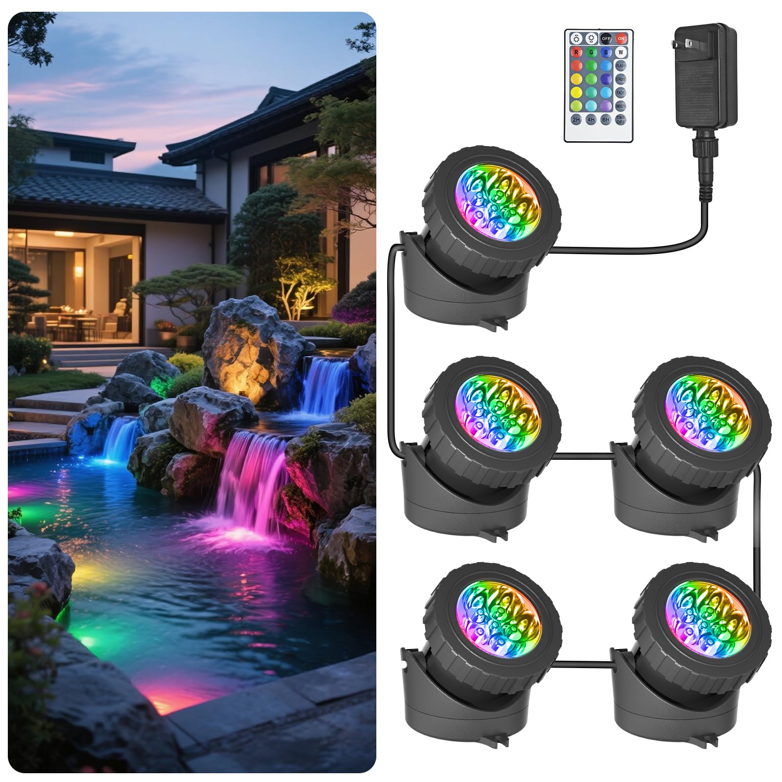 T-SUN submersible pond lights color-change for vibrant pond ambiance