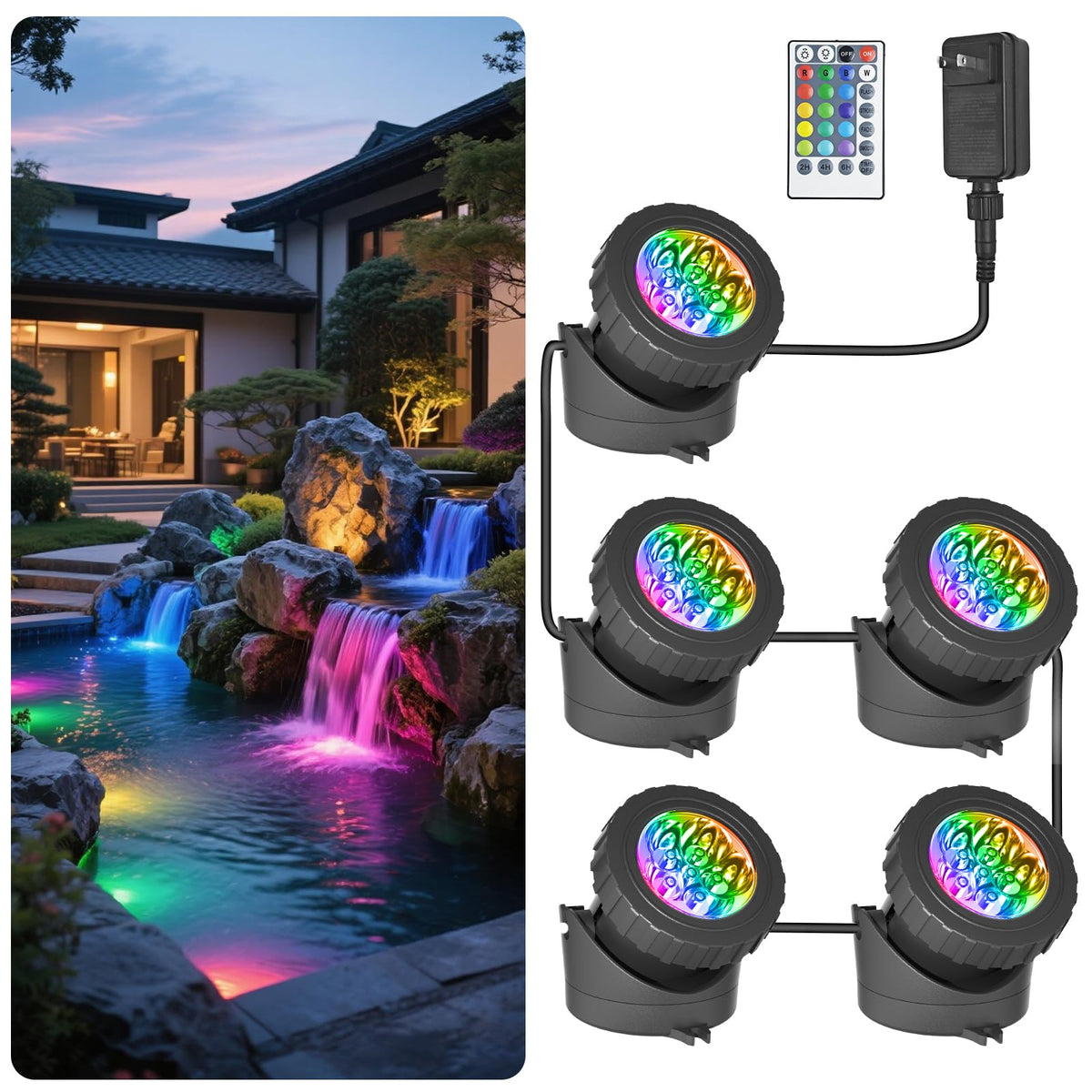 T-SUN submersible pond lights color-change for vibrant pond ambiance