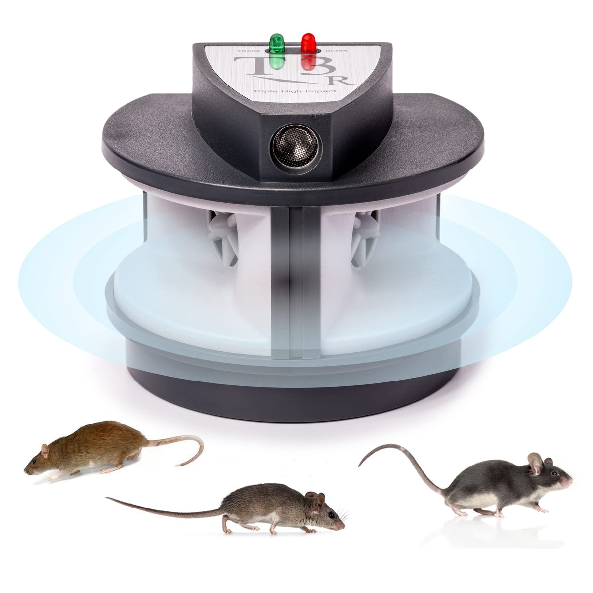 T3-R triple-attack design shows three speakers for stronger rodent deterrence