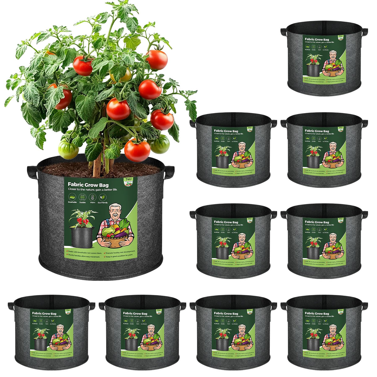 T4U 10 gallon grow bag shows breathable fabric for healthy roots and airflow