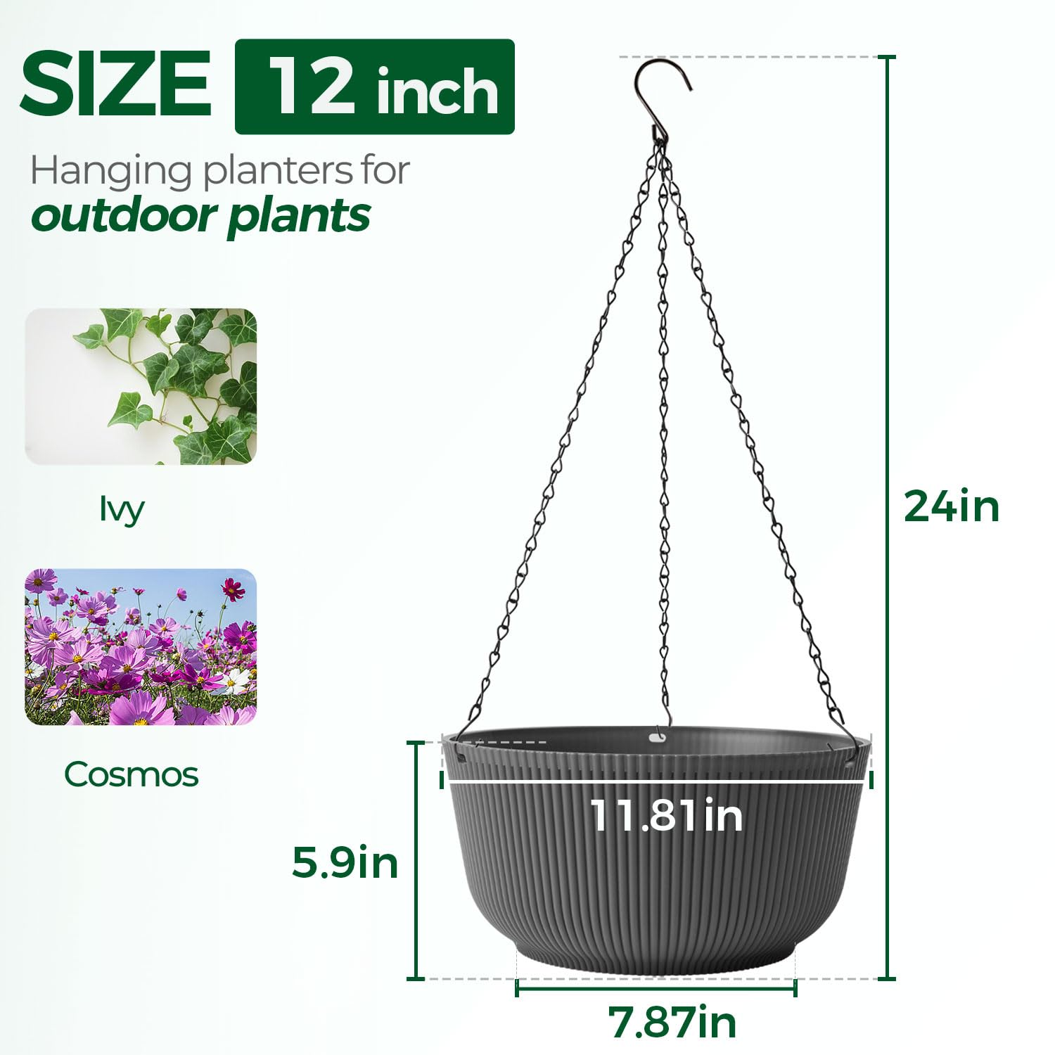 T4U grey hanging planter with self-watering design and drain plug