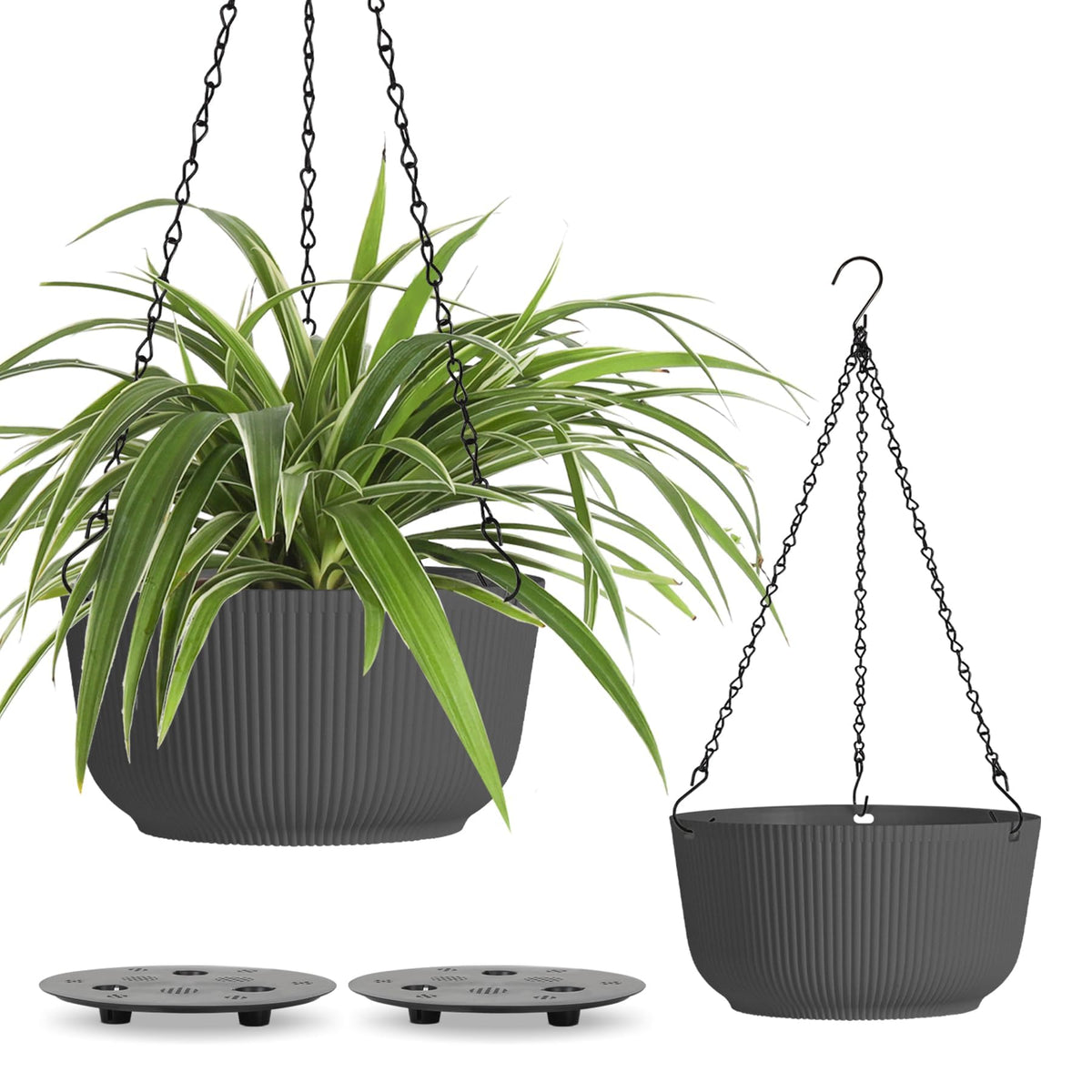 T4U 12-inch grey hanging planter with self-watering plate for balconies