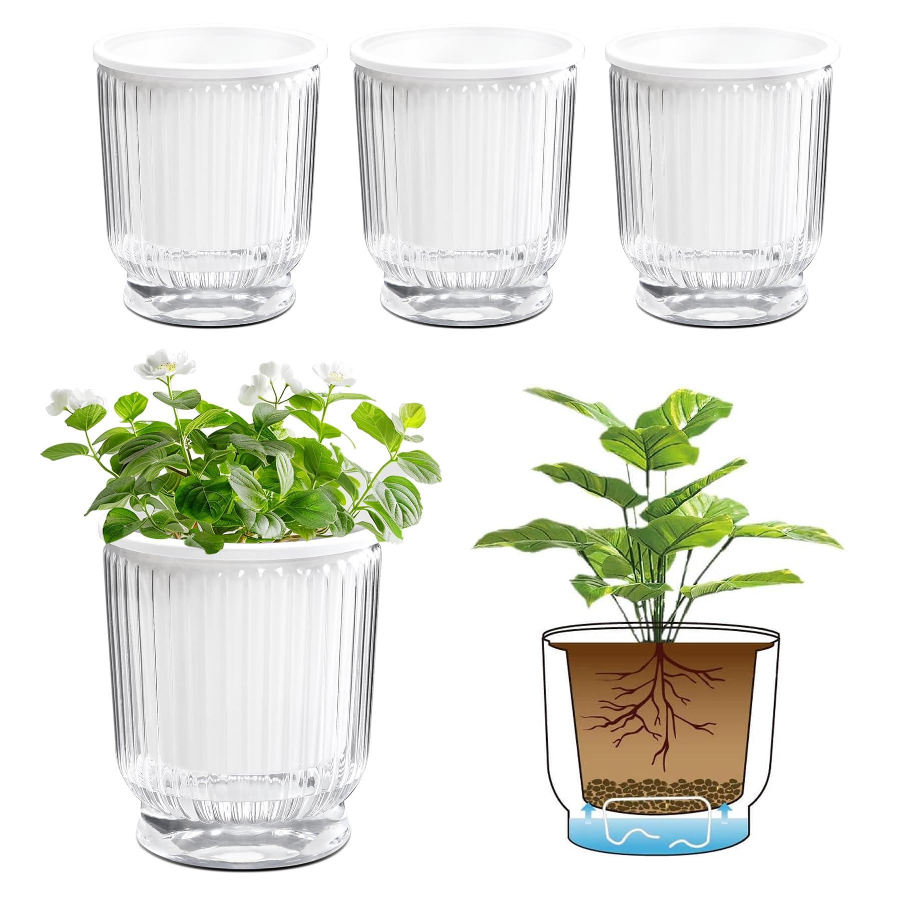 T4U 4.8-inch self-watering pot pack front view for effortless plant hydration.