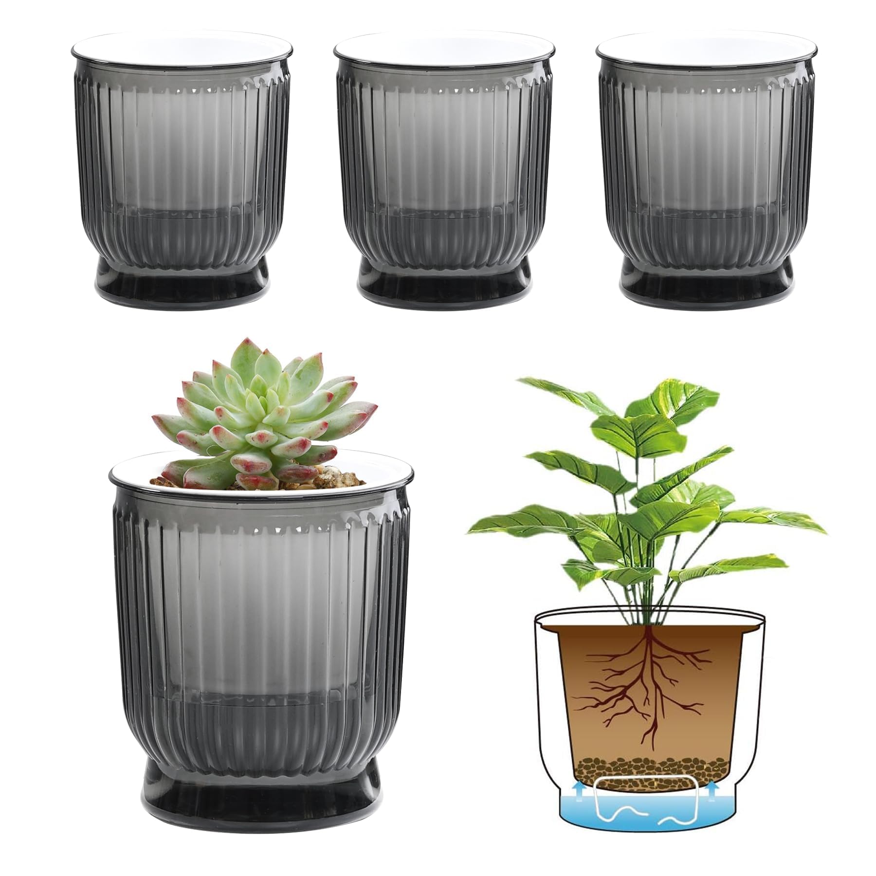 T4U 4-inch self-watering pot with water indicator for easy care and monitoring.