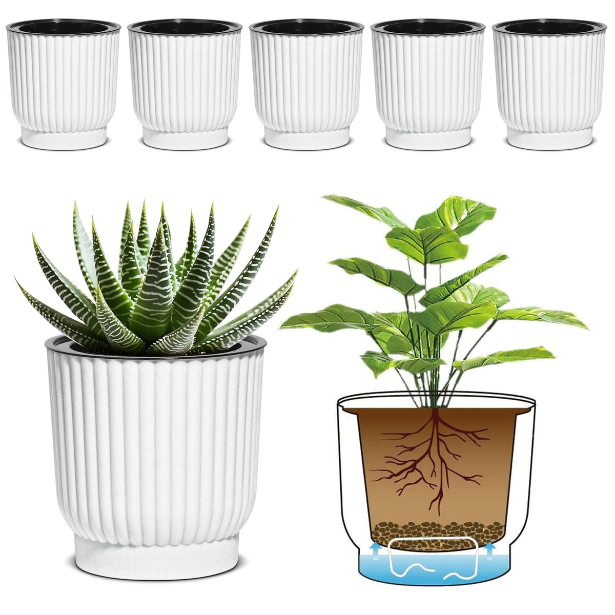 T4U 4-inch self-watering pot in white, side view for easy moisture control