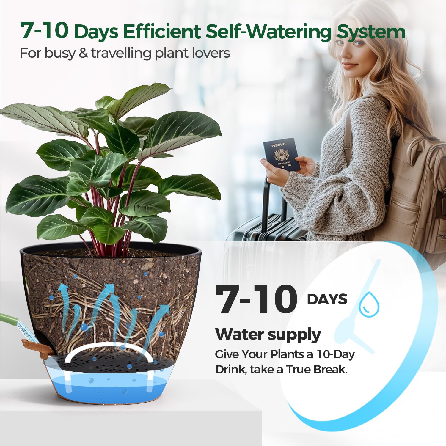 T4U 6-inch self-watering pot made of UV-proof plastic for outdoor durability.
