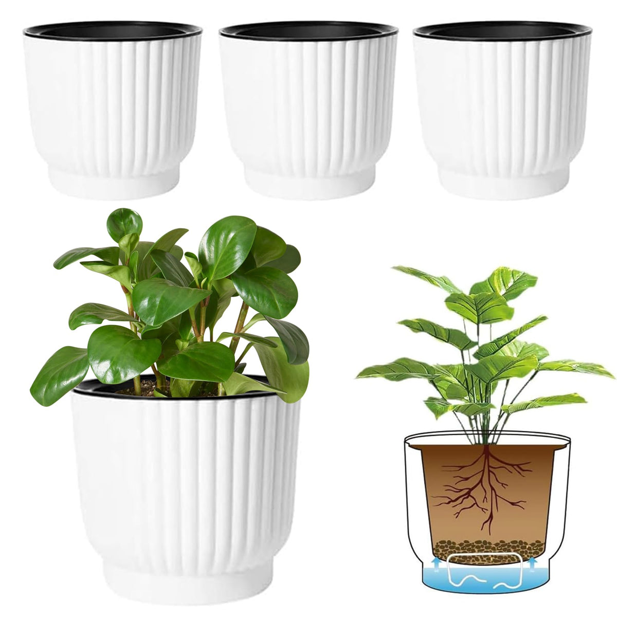 T4U 7-inch self-watering pot with reservoir promotes steady soil moisture for indoor plants