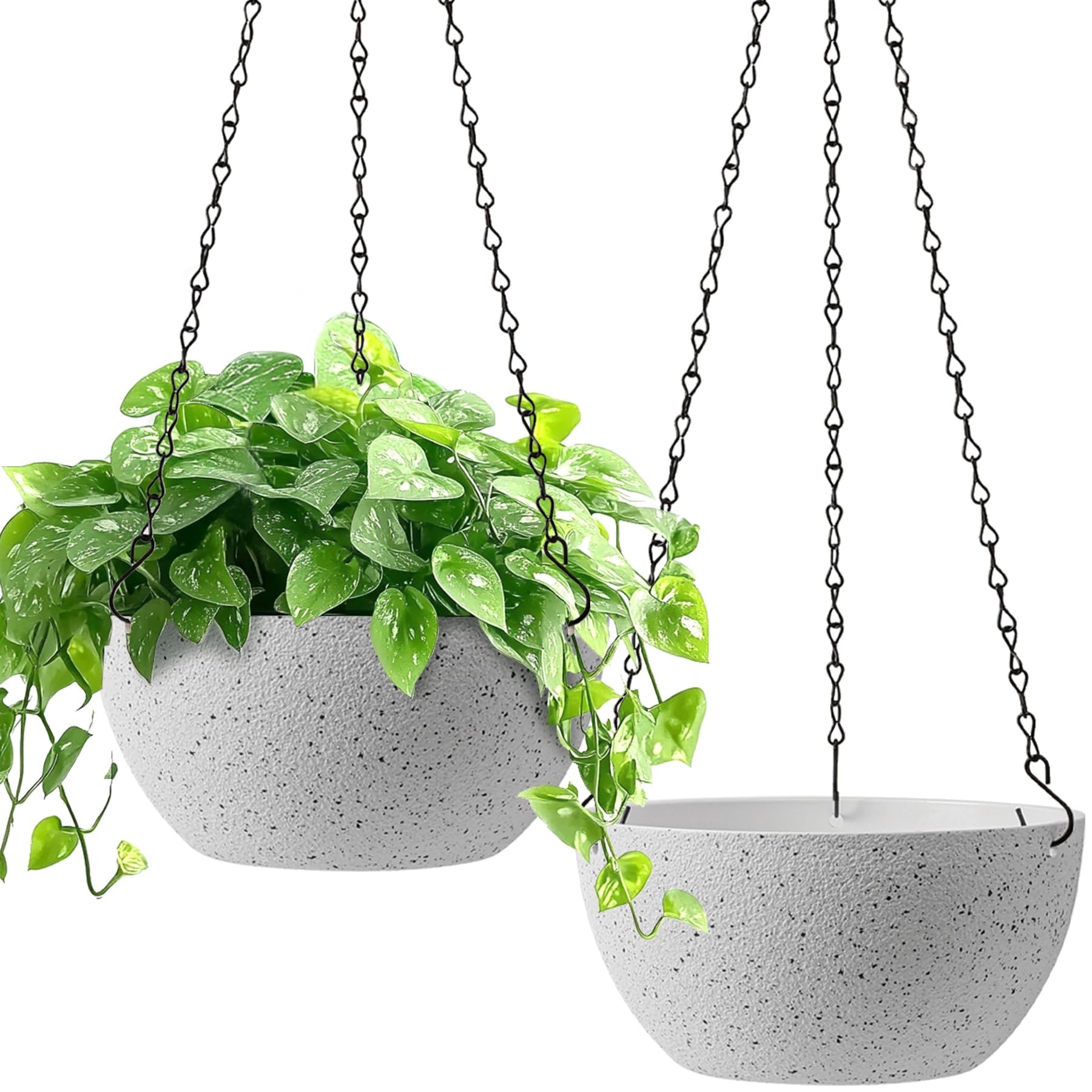 T4U 8-inch hanging planter with speckled white finish, front view for stylish indoor greens