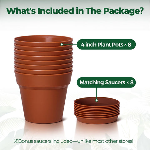 T4U 8-pack plant pots with saucers help keep spaces tidy.