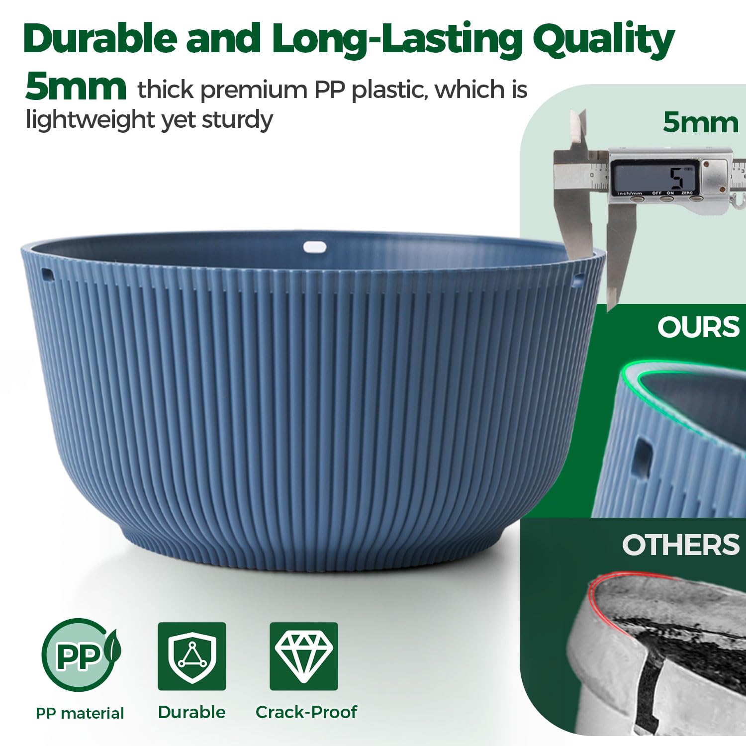 T4U blue hanging basket with drainage hole enables tidy watering.