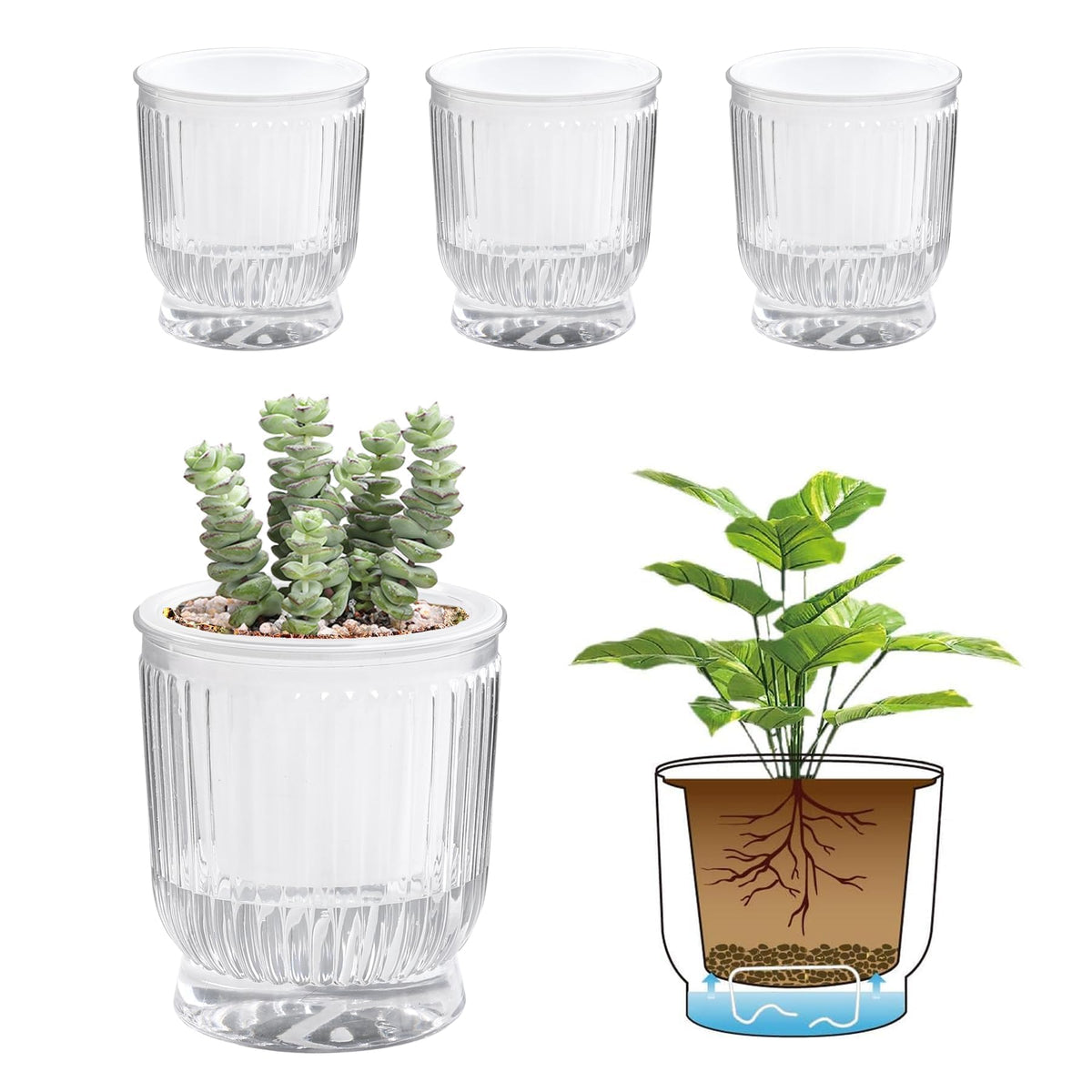 T4U 4-inch self-watering pot showing reservoir view for easy moisture monitoring