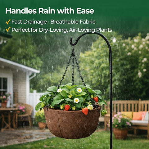 Galvanized, rust-resistant chains support planters in all seasons.