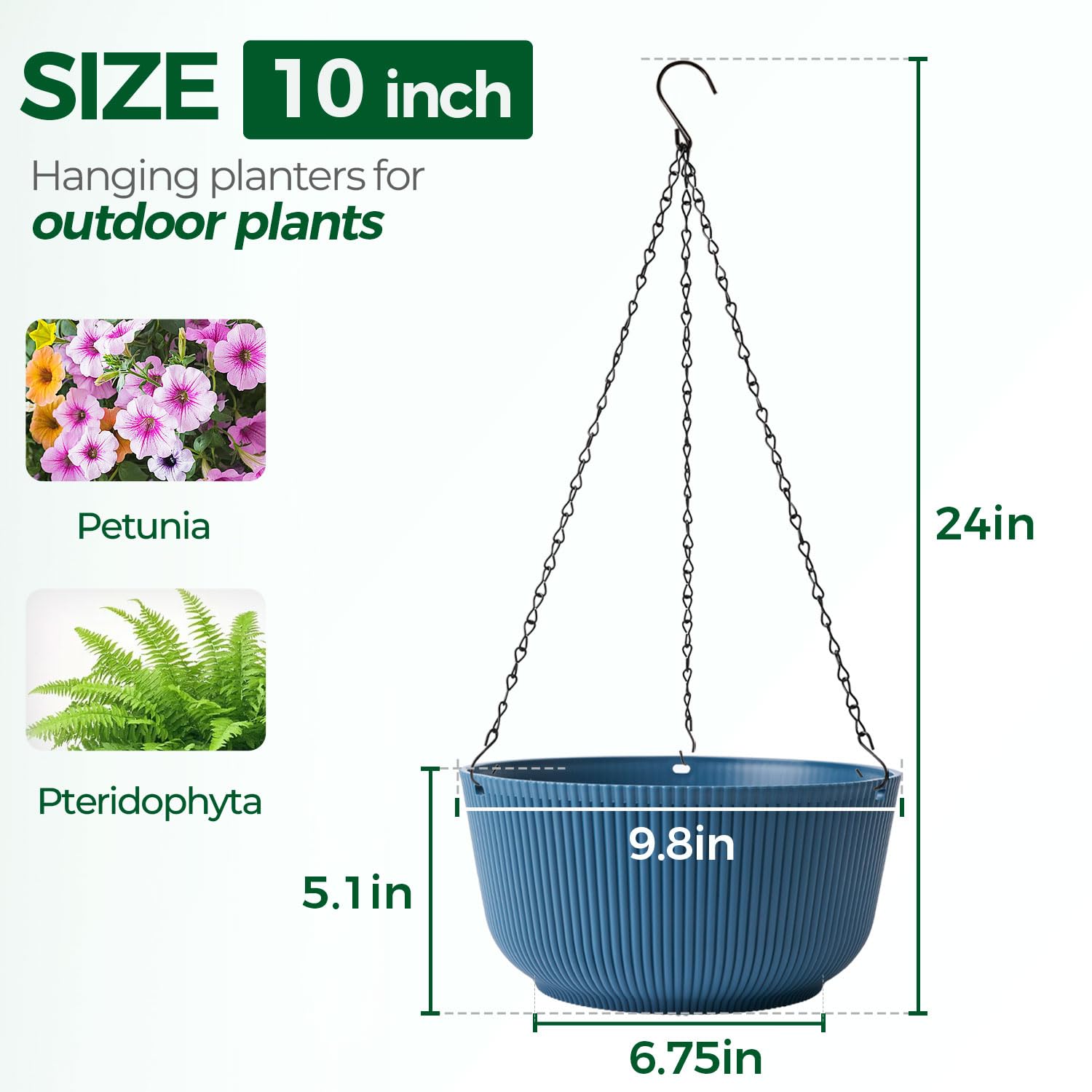 T4U self-watering hanging planter with plate inside helps manage moisture.