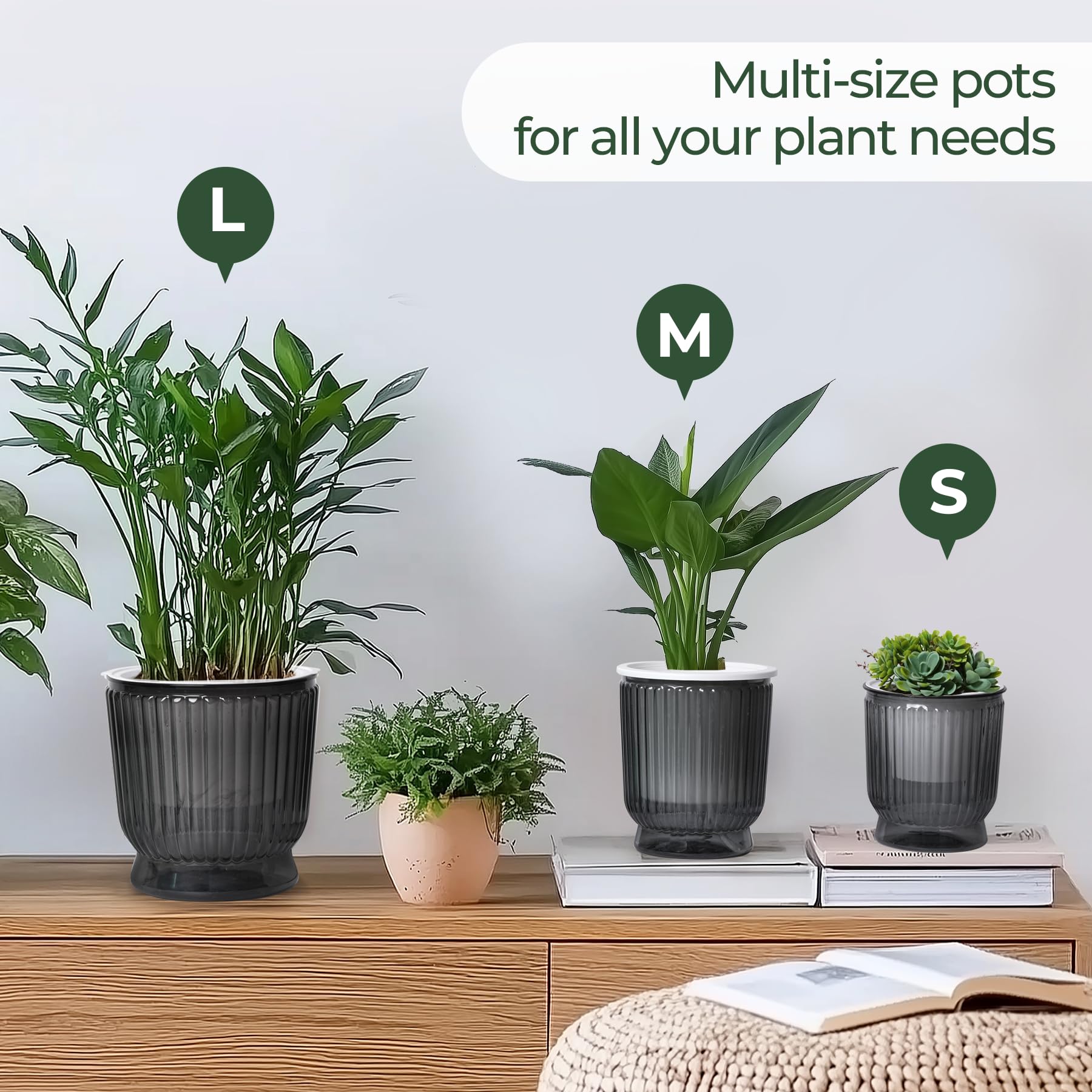 T4U translucent gray finish complements any planter setup.