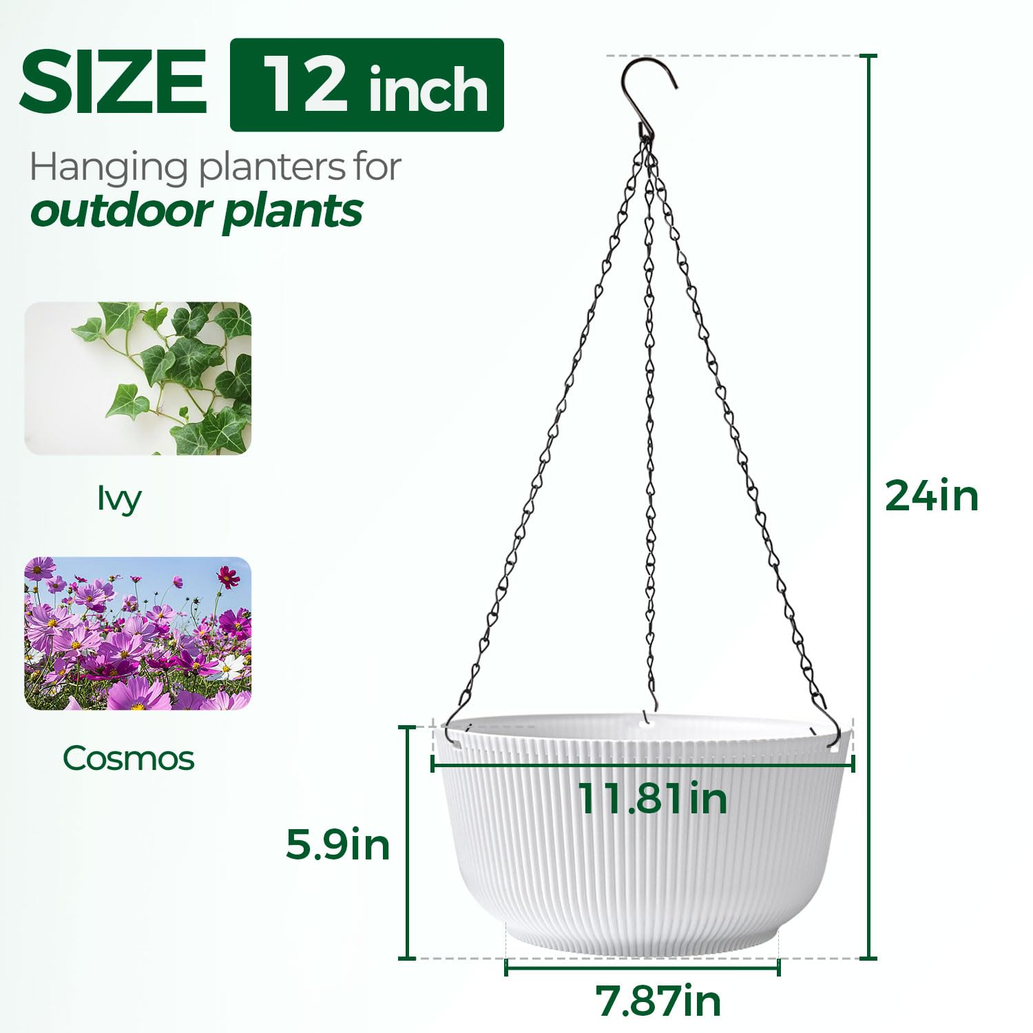 T4U white hanging basket with drainage hole for mess-free watering.