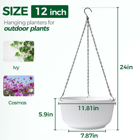 T4U white hanging basket with drainage hole for mess-free watering.