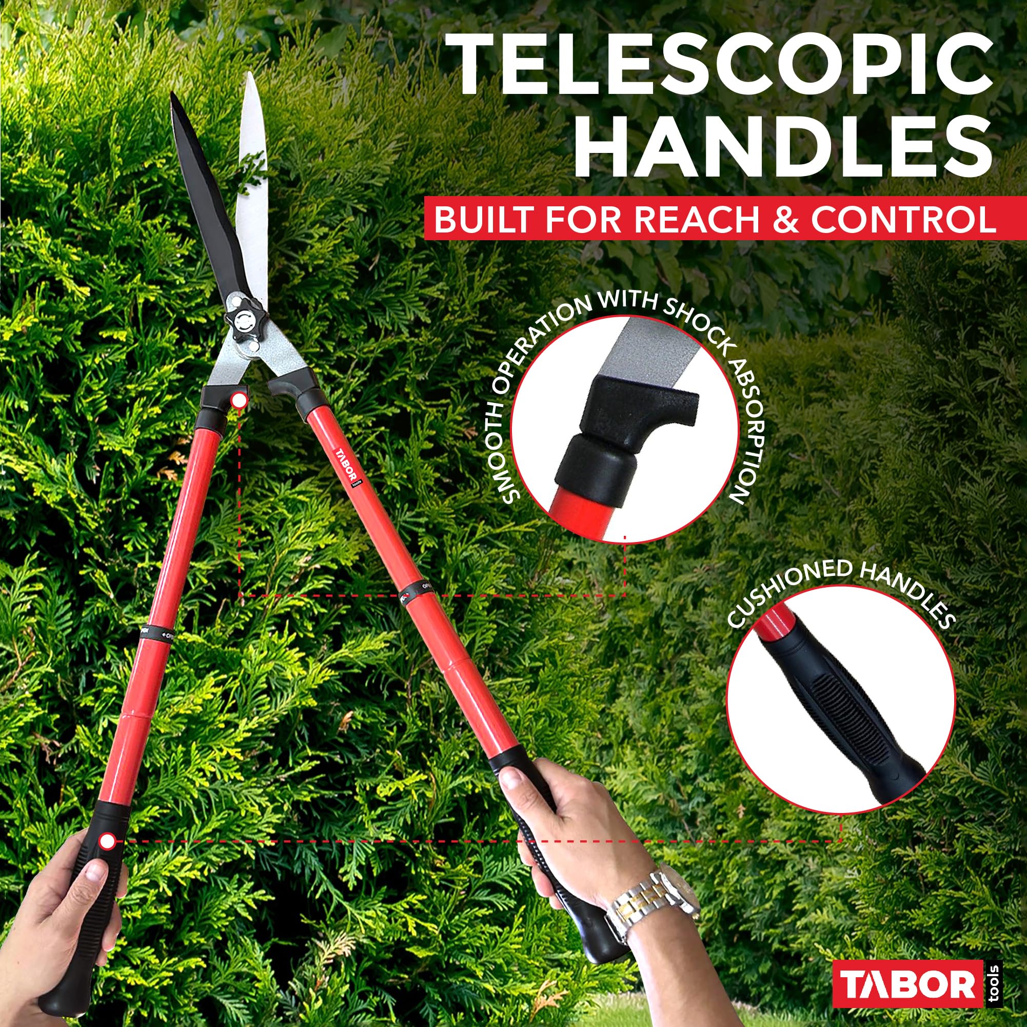 TABOR TOOLS B212A extendable steel handles reduce bending during pruning.