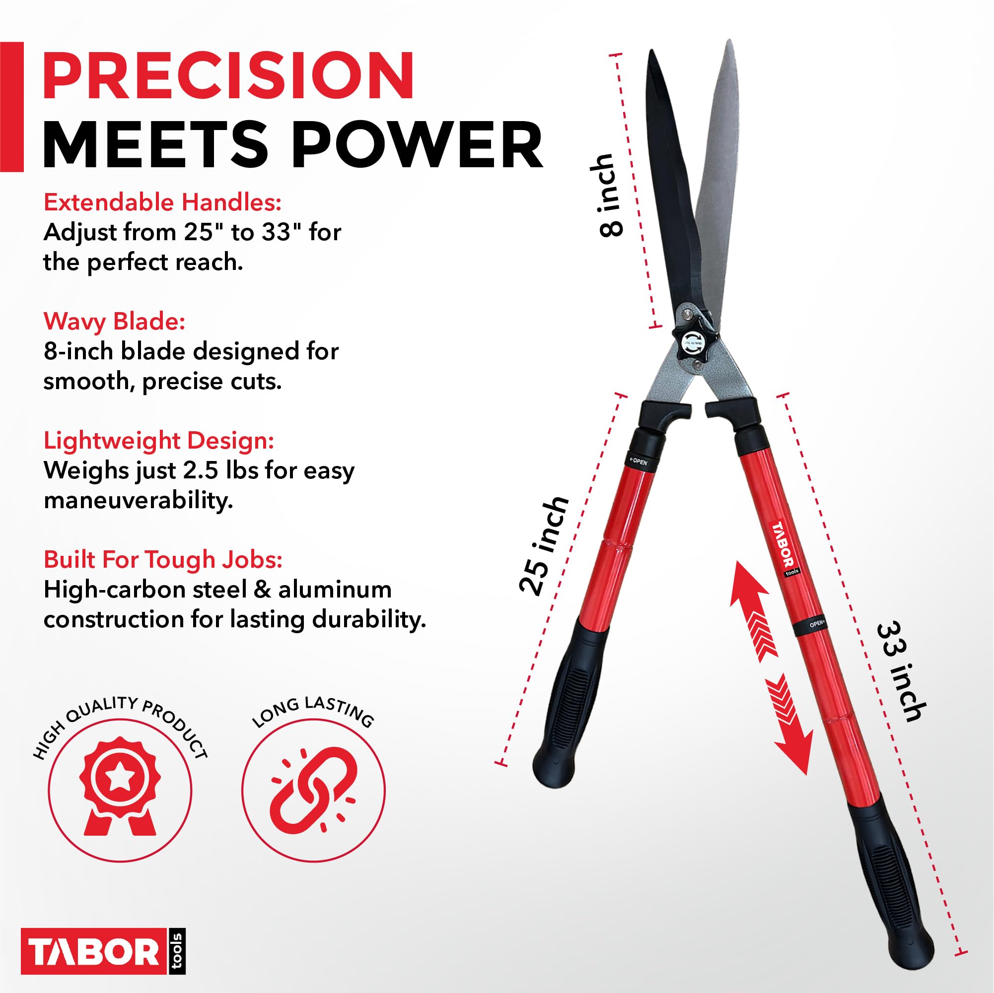 TABOR TOOLS B212A wavy carbon steel blade delivers precise cuts.