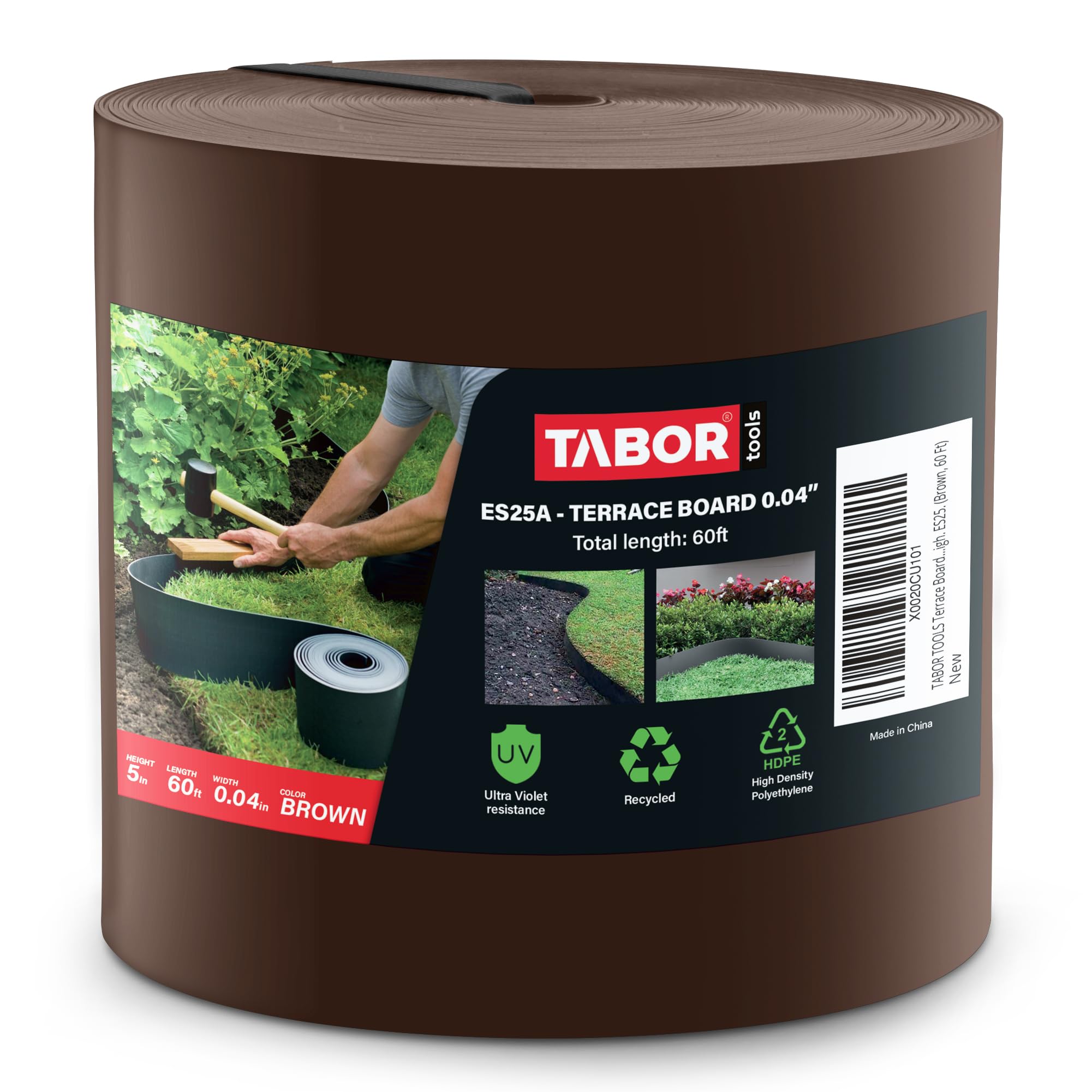 TABOR TOOLS terrace board 60ft brown coil for clean garden edges and borders